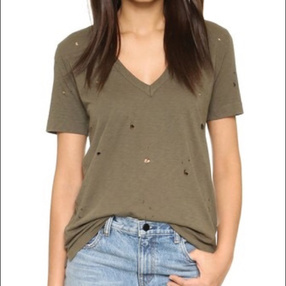 ZADIG & VOLTAIRE Wassa Holes V Neck Tee In Kaki XS